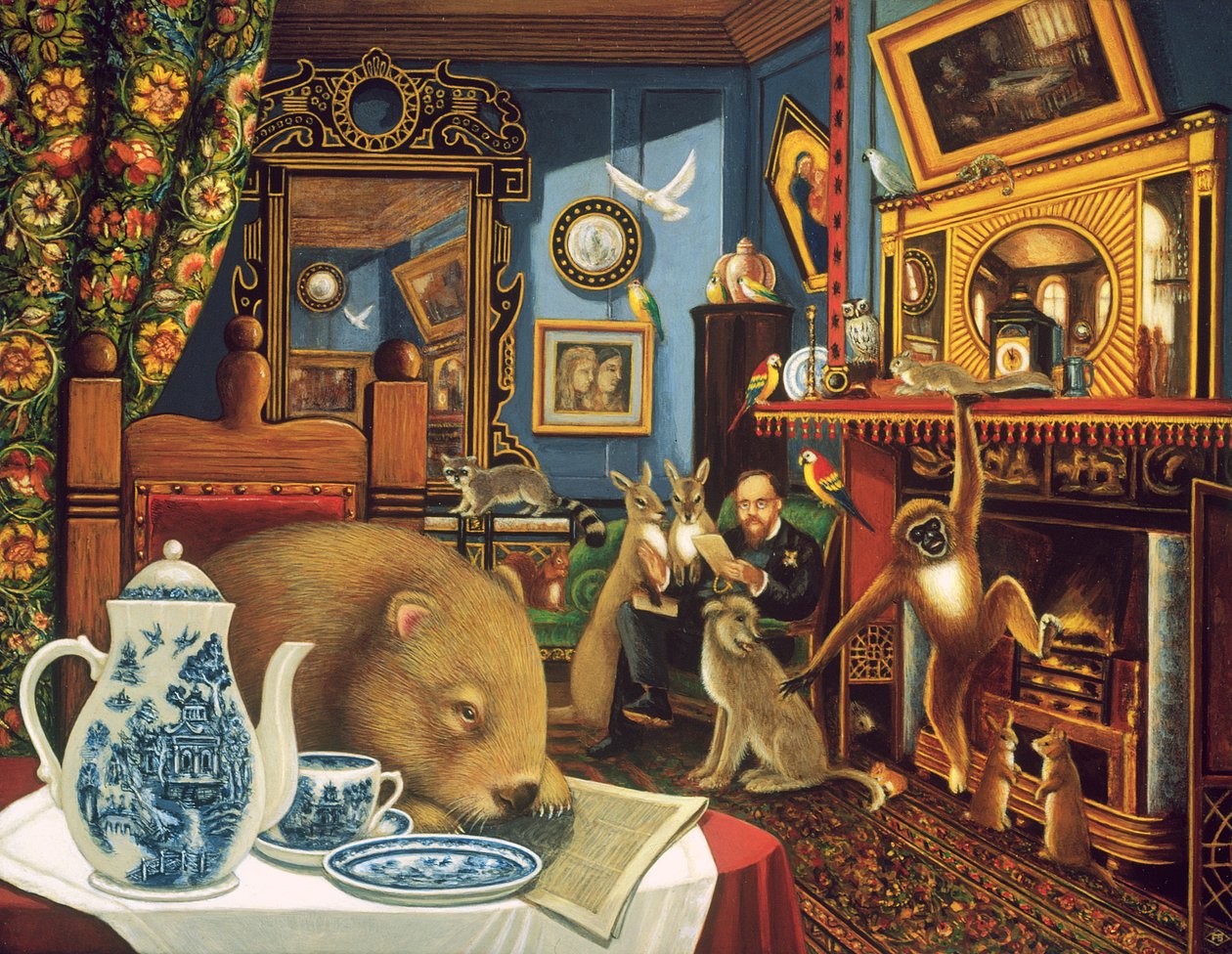 Rossettis Menagerie, 2005 (óleo e têmpera no painel) de Frances Broomfield