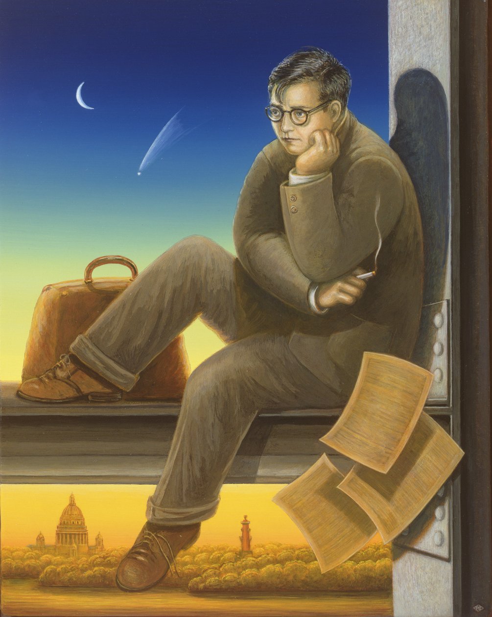 Shostakovich (1906-75) 2003 (óleo e têmpera no painel) de Frances Broomfield