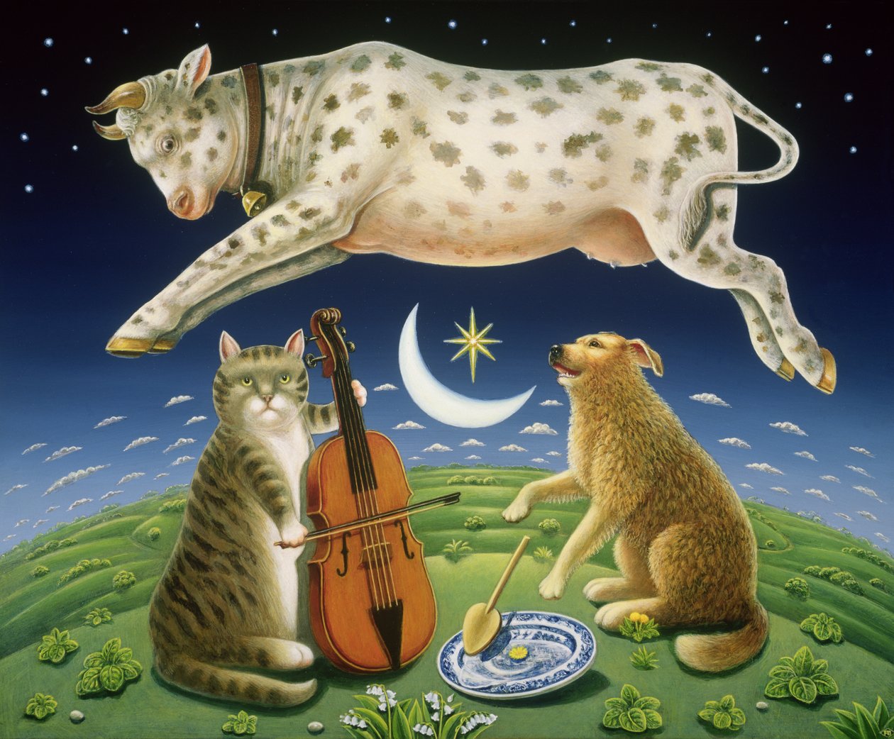 O gato e o violino, 2004 (óleo e têmpera no painel) de Frances Broomfield