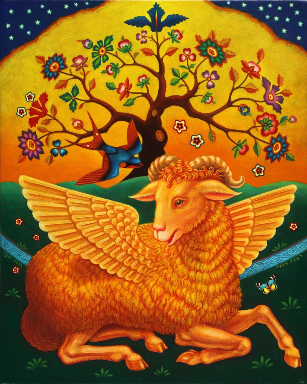 The Ram with the Golden Fleece, 2011 (óleos e têmpera no painel) de Frances Broomfield