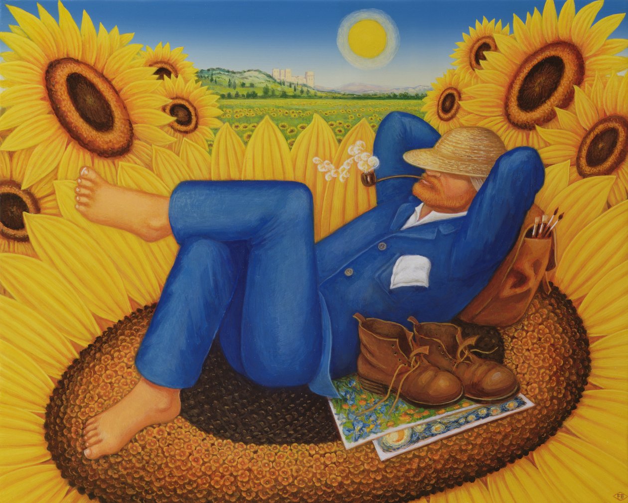 Van Goghs Sunflowers, 1998 (óleo e têmpera no painel) de Frances Broomfield