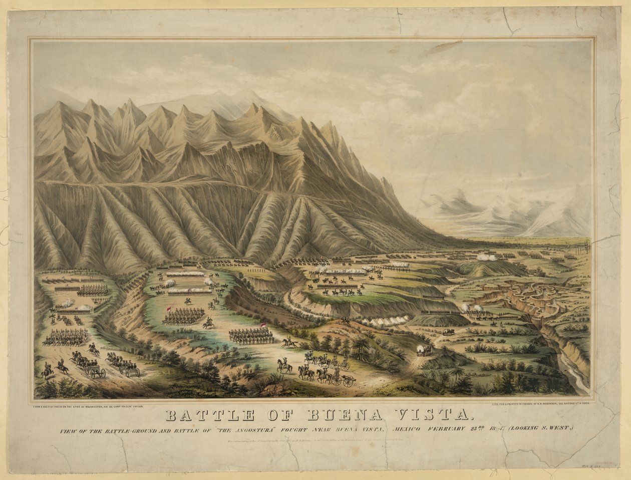 Preparativos para a Batalha de Buena Vista, também conhecida como Batalha de Angostura, entre o General Zachary Taylor e as tropas do General Antonio Lopez de Santa Anna, 23 de fevereiro de Frances Flora Bond (c.1812 76) Palmer