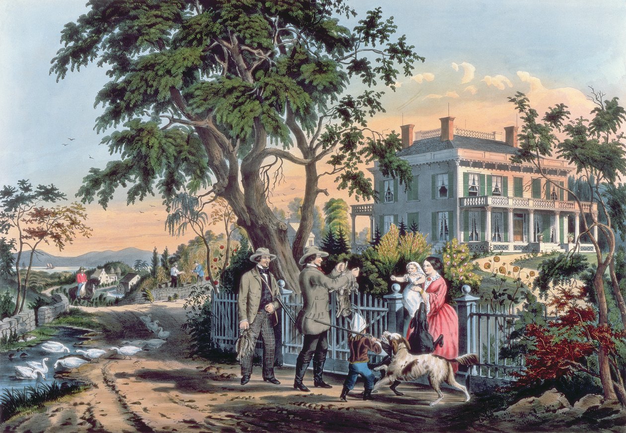 Após a caçada, gravada por Nathaniel Currier (1813-88) 1855 de Frances Flora Bond Palmer