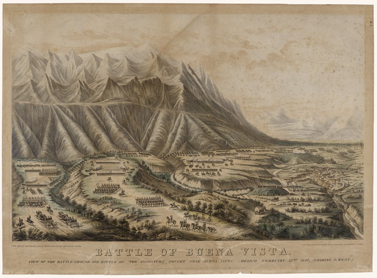Batalha de Buena Vista, 1847 (cromolitógrafo em papel de capa) de Frances Flora Bond Palmer