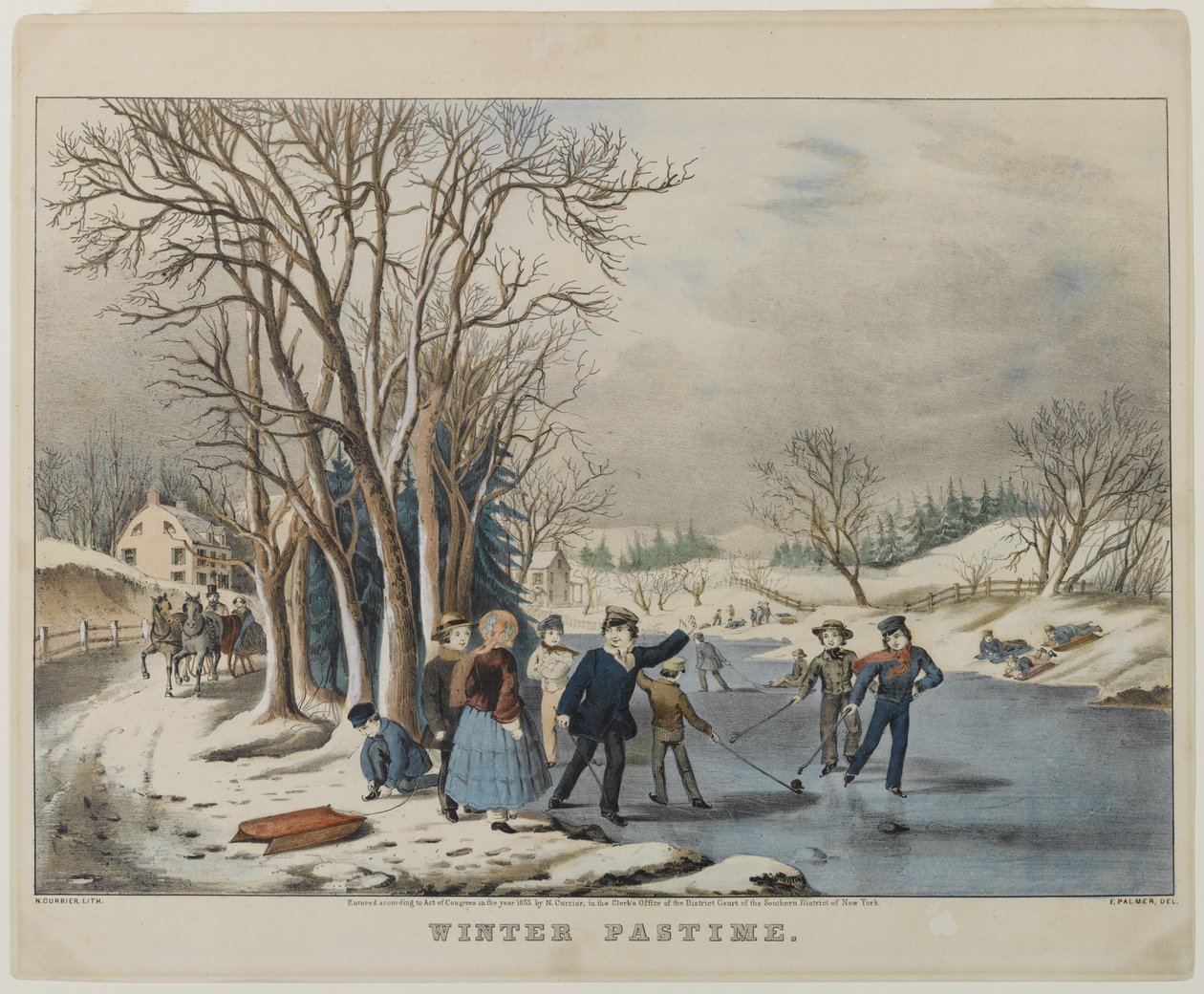 Passatempo de Inverno, gravado por Nathanial Currier (1813-1888), 1855 (lito à mão) de Frances Flora Bond Palmer