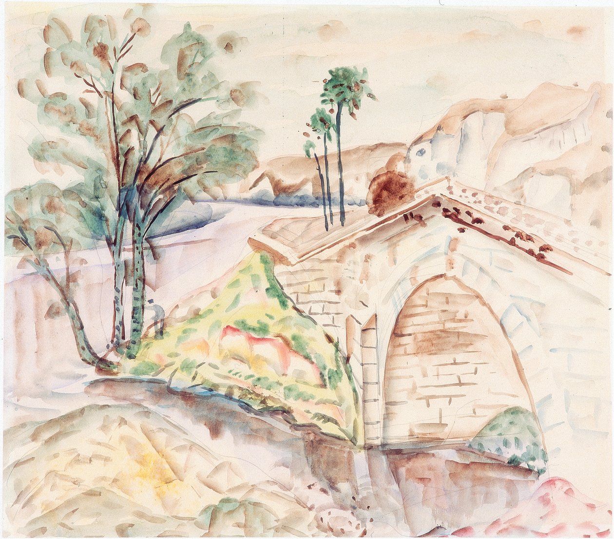 A Ponte (lápis, aguarela sobre papel) de Frances Hodgkins