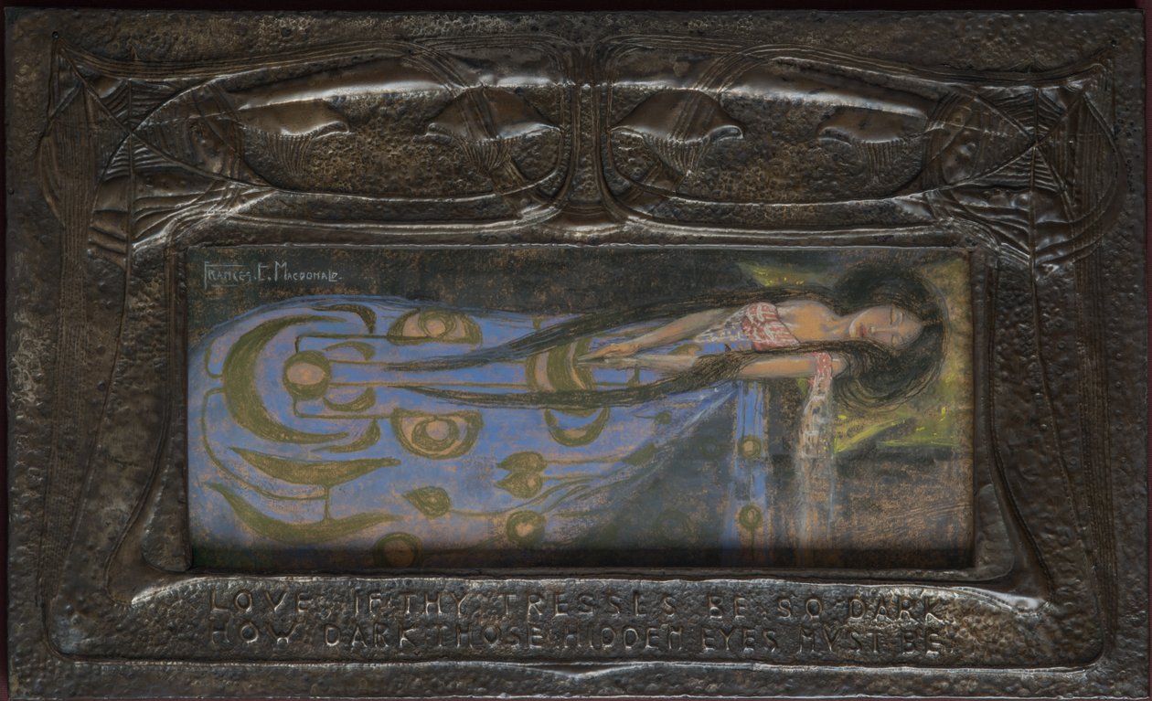 Love If Thy Tresses Be So Dark How Dark Those Hidden Eyes Must Be, circa 1896 (metal batido) de Frances Macdonald