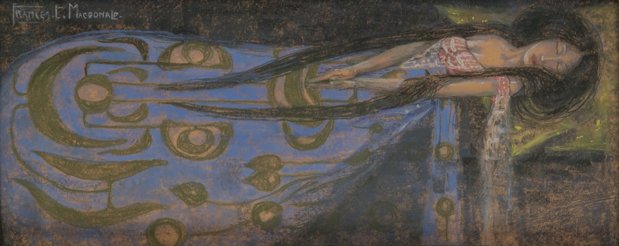A Princesa Adormecida, cerca de 1896 (pastel, aguarela, papel) de Frances Macdonald