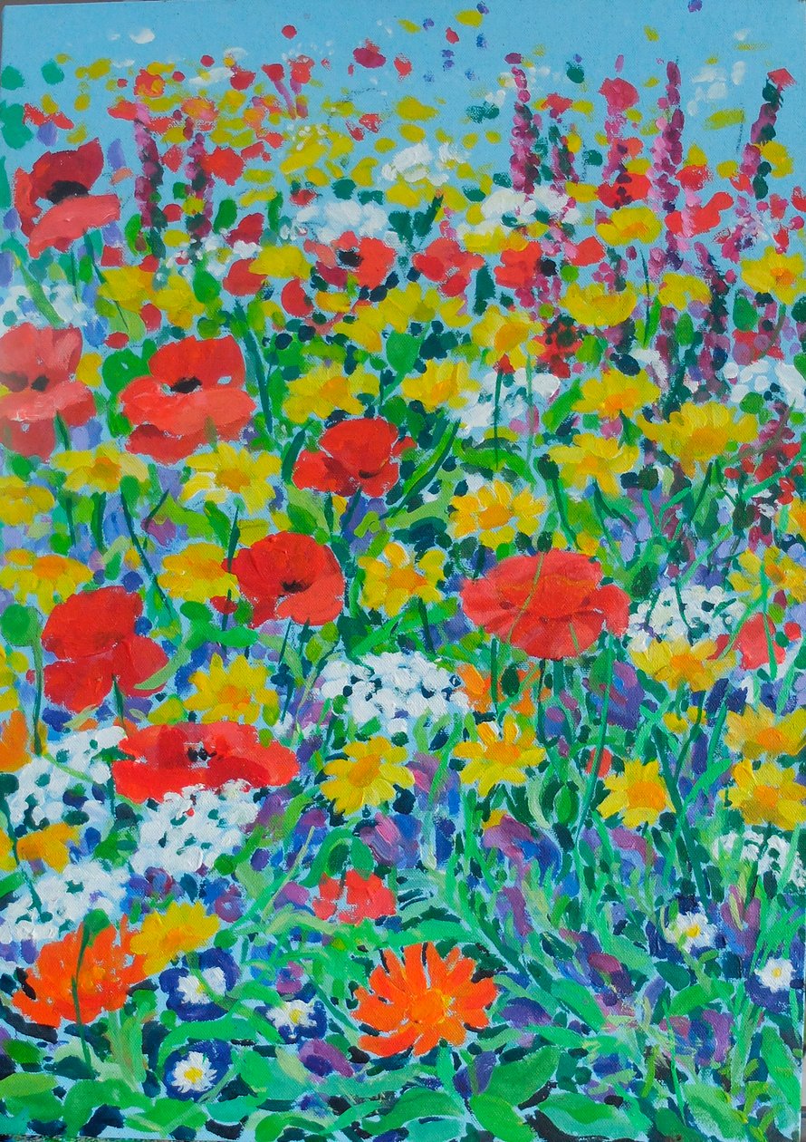 Prado de flores silvestres, 2024 (acrílico sobre tela) de Frances Naggs