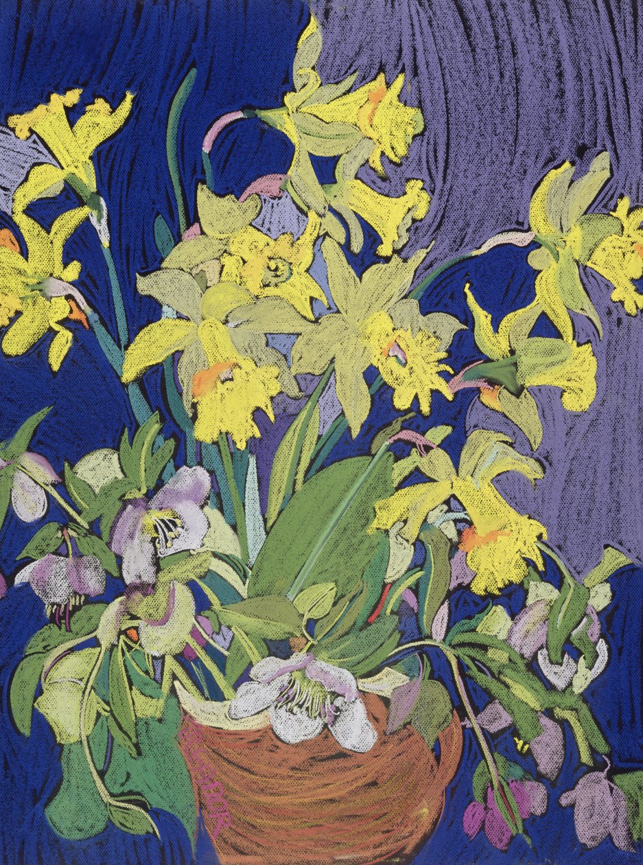 Narcisos com jarro (pastel em mountboard) de Frances Treanor