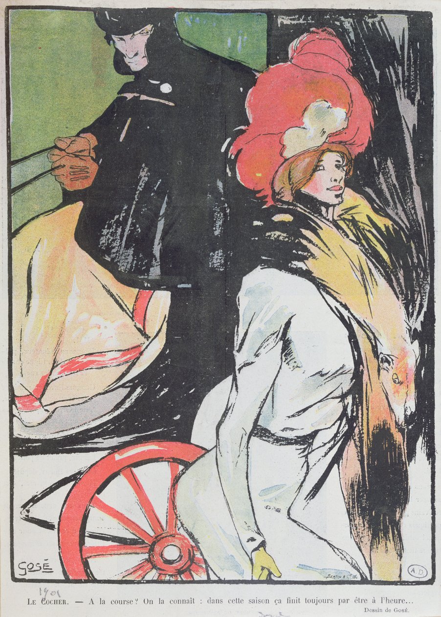 Caricatura, descrevendo, um, cabman, com, um, courtesan, 1901 de Francesc Xavier Gosé