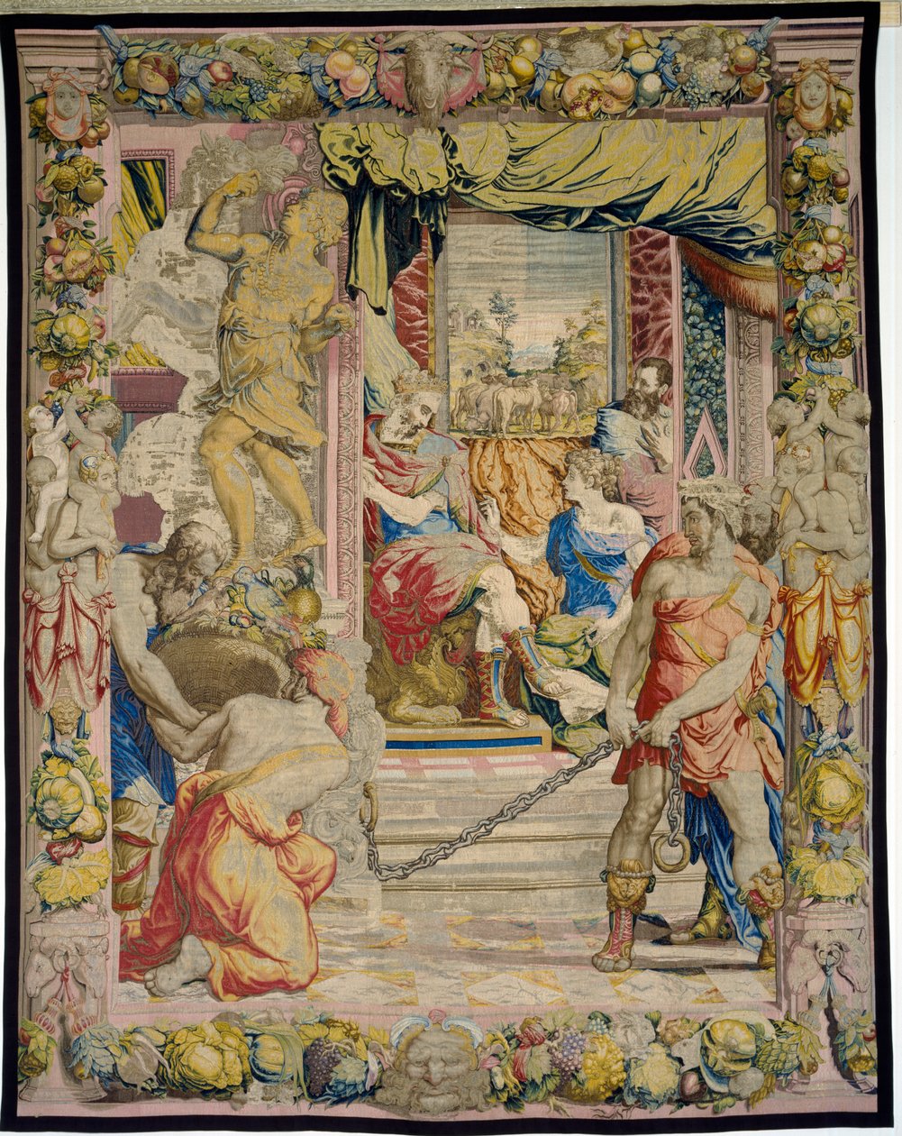 José explica ao faraó seu sonho de vacas gordas e magras, da Sala dei Dugento, 1546-53 (tapeçaria) de Francesco and Karcher, N Salviati