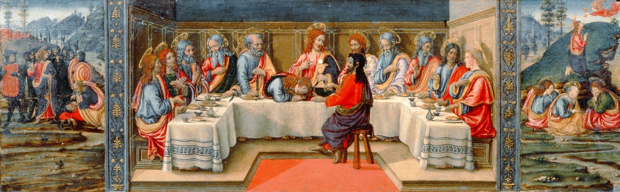 Cenas da Paixão de Cristo, painel predella do Tabernáculo dos Sacramentos, c.1484-6 (têmpera no painel) (detalhe de 94757) de Francesco Botticini