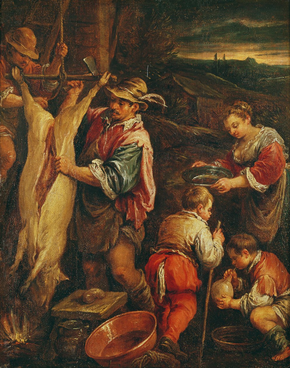 Um camponês esfola uma carne de porco de Francesco Bassano