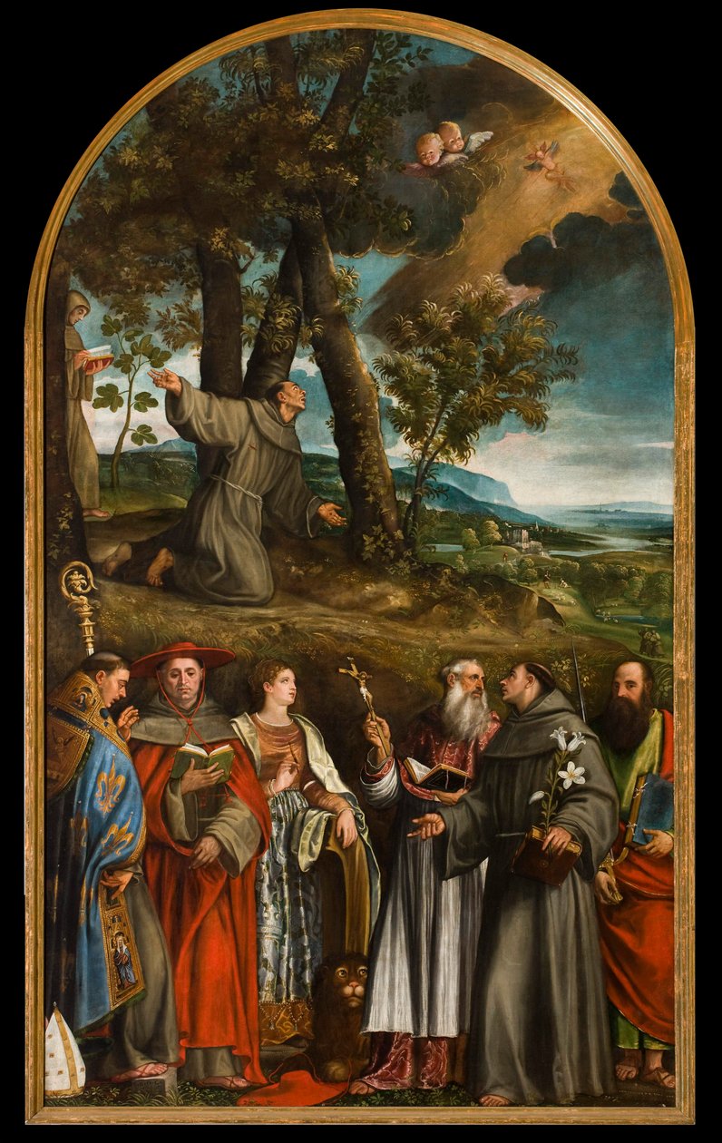 São Francisco recebendo os estigmas e seis santos de Francesco Beccaruzzi