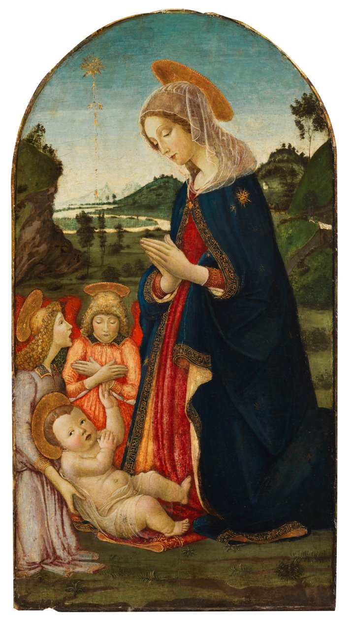 Adoração de cristo com dois anjos de Francesco Botticini