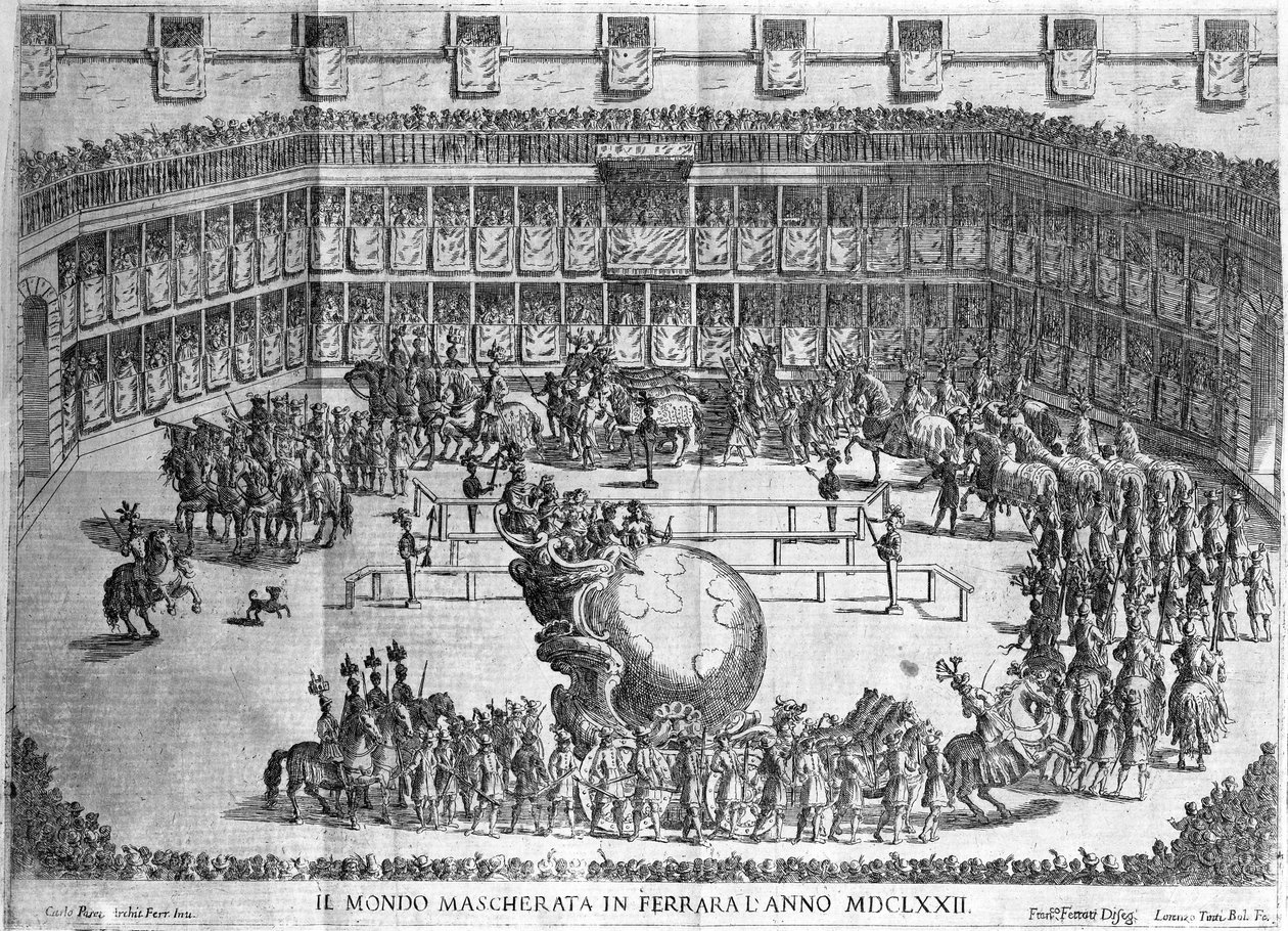 Procissão do globo, Ferrara, gravado por Lorenzo Tinti, 1672 de Francesco Ferrari