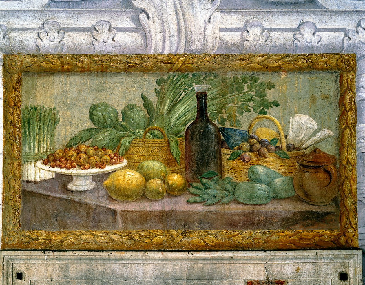 Ainda vida com uma cesta de alcachofras de Francesco Ferrari