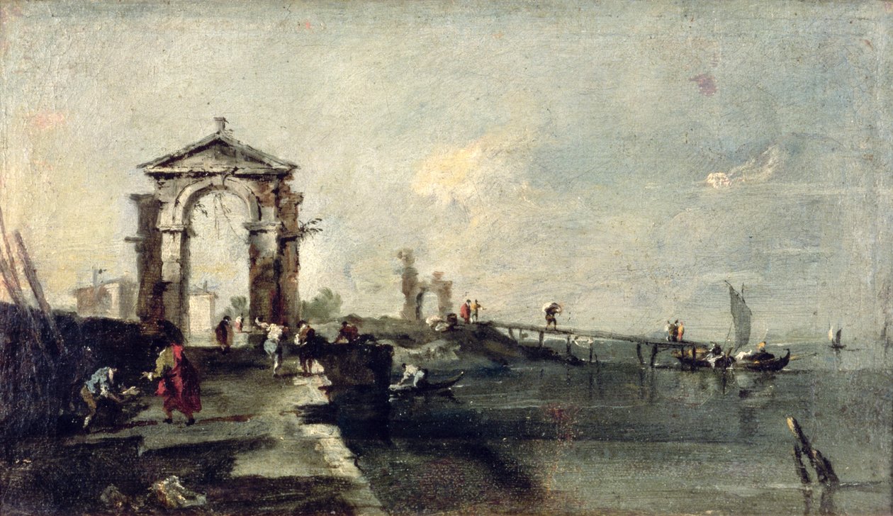 Capriccio com arco e aterrissagem, c.1750 de Francesco Guardi