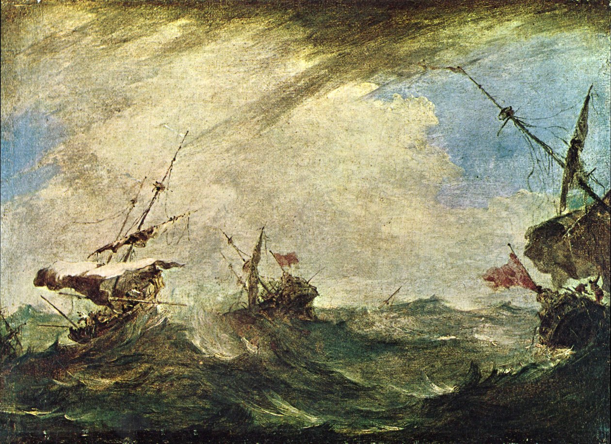 Navios na tempestade do mar de Francesco Guardi
