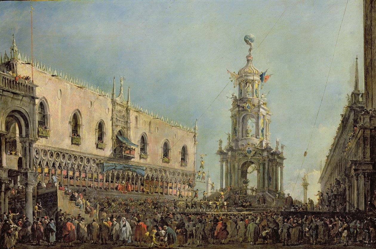 O Doge Assistindo o Festival da Gordura Quinta na Piazzetta de San Marco, 1766-70 de Francesco Guardi