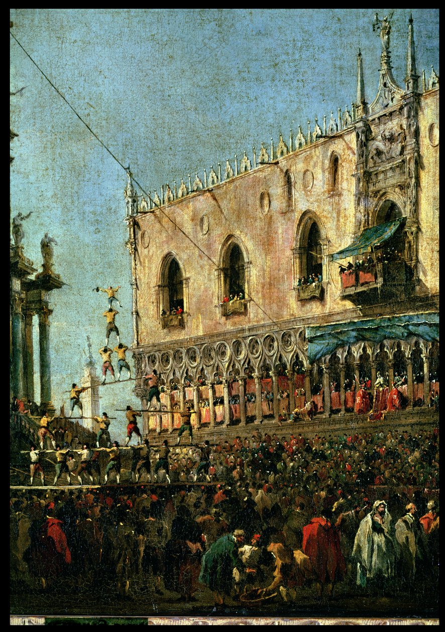 O Doge no Festival de terça-feira gorda na Piazzetta, Veneza, detalhe do óleo de acrobatas sobre tela de Francesco Guardi