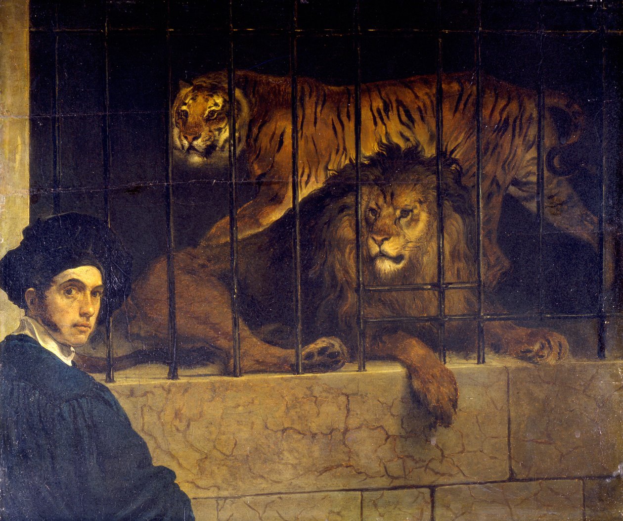 Auto-retrato com tigre e leão de Francesco Hayez