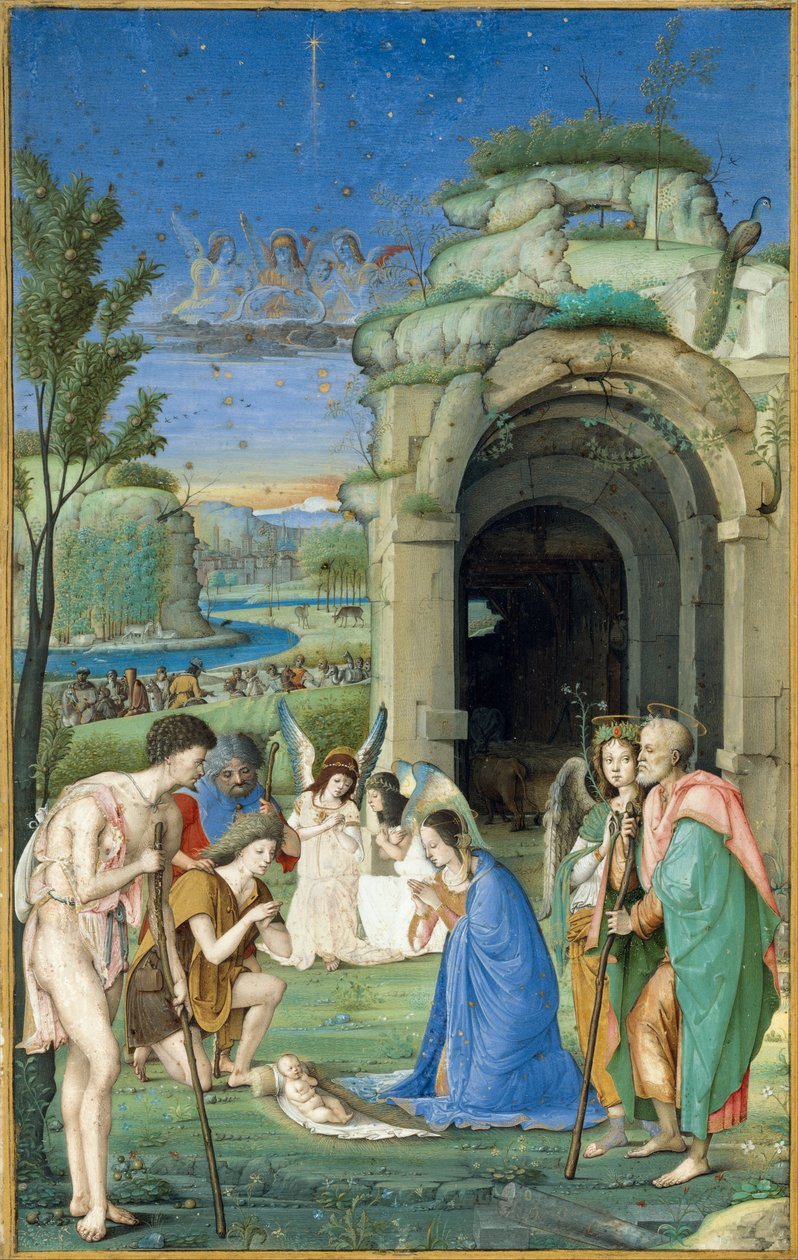 Adoração dos pastores, c.1500 (têmpera e ouro em pergaminho) de Francesco Marmitta