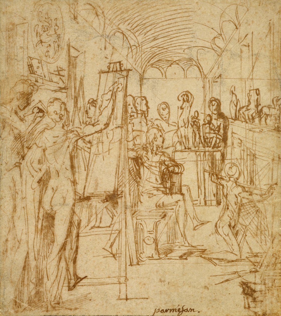 Interior de um estúdio de pintor de Parmigianino