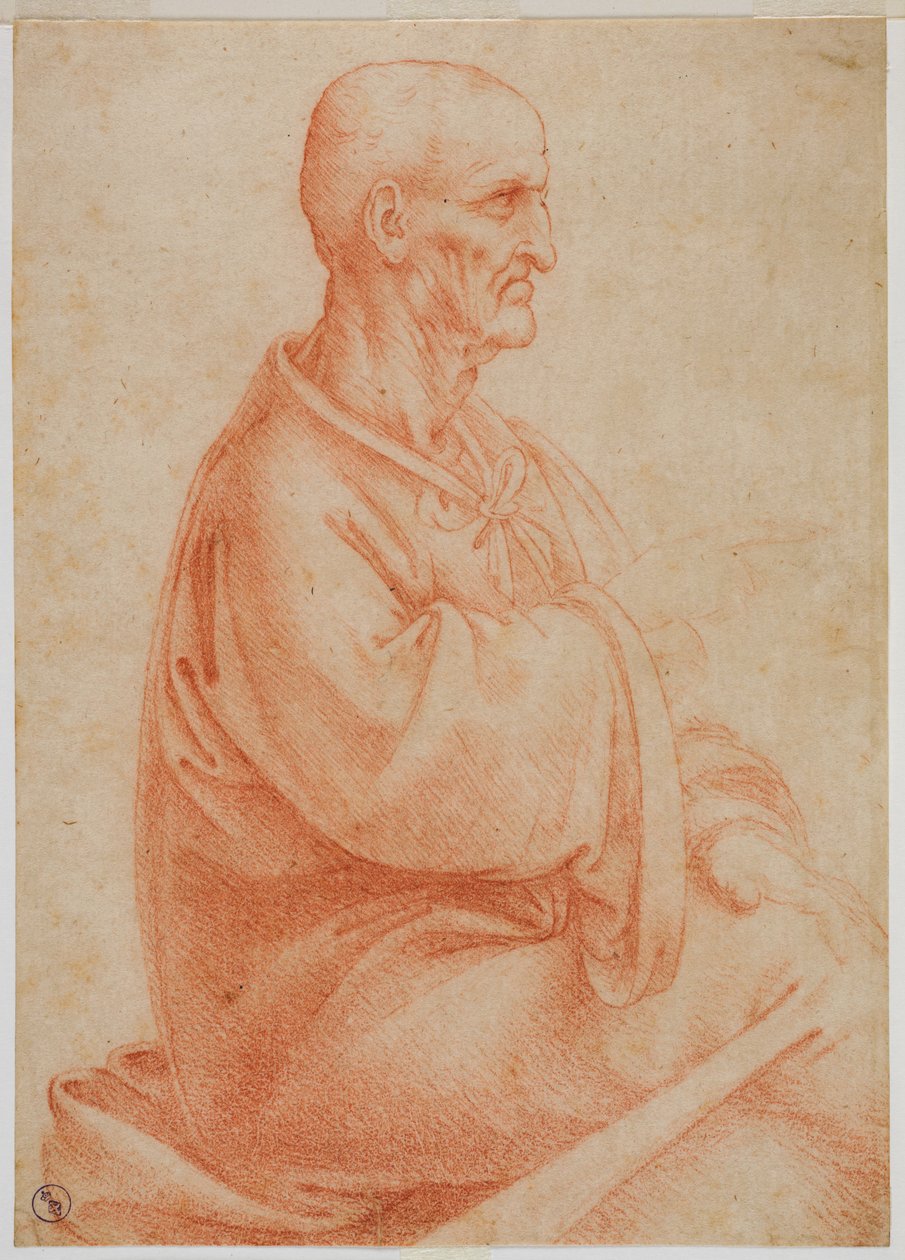 Velho sentado sentado do lado, c. 1495 (sangue no papel) de Francesco Melzi