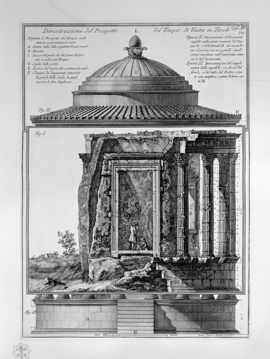 Demonstração do Prospecto do Templo de Vesta no Tivoli de Francesco Piranesi