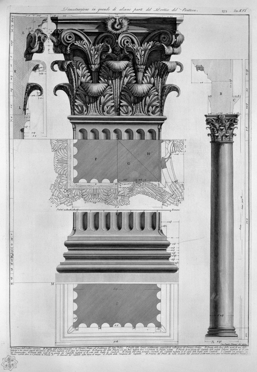Grande demonstração de algumas partes do Portico del Panteon de Francesco Piranesi