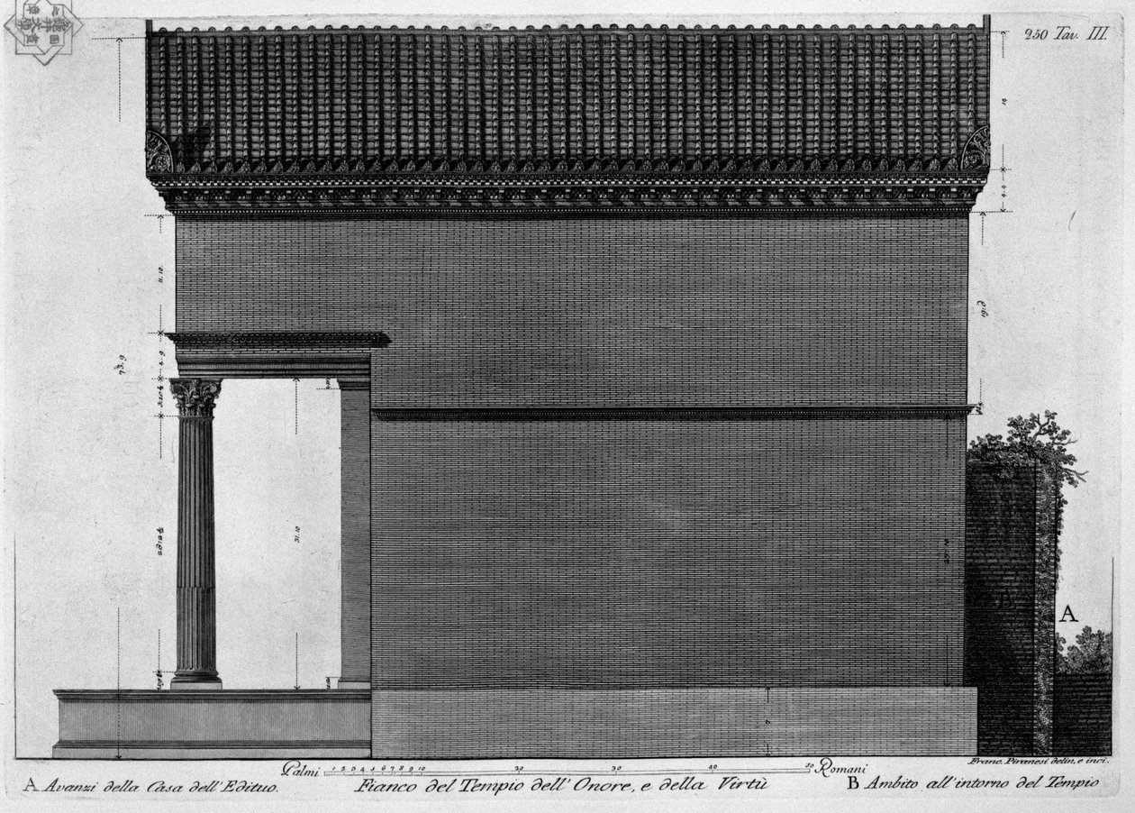 Lado do Templo de Honra e da Virtude de Francesco Piranesi