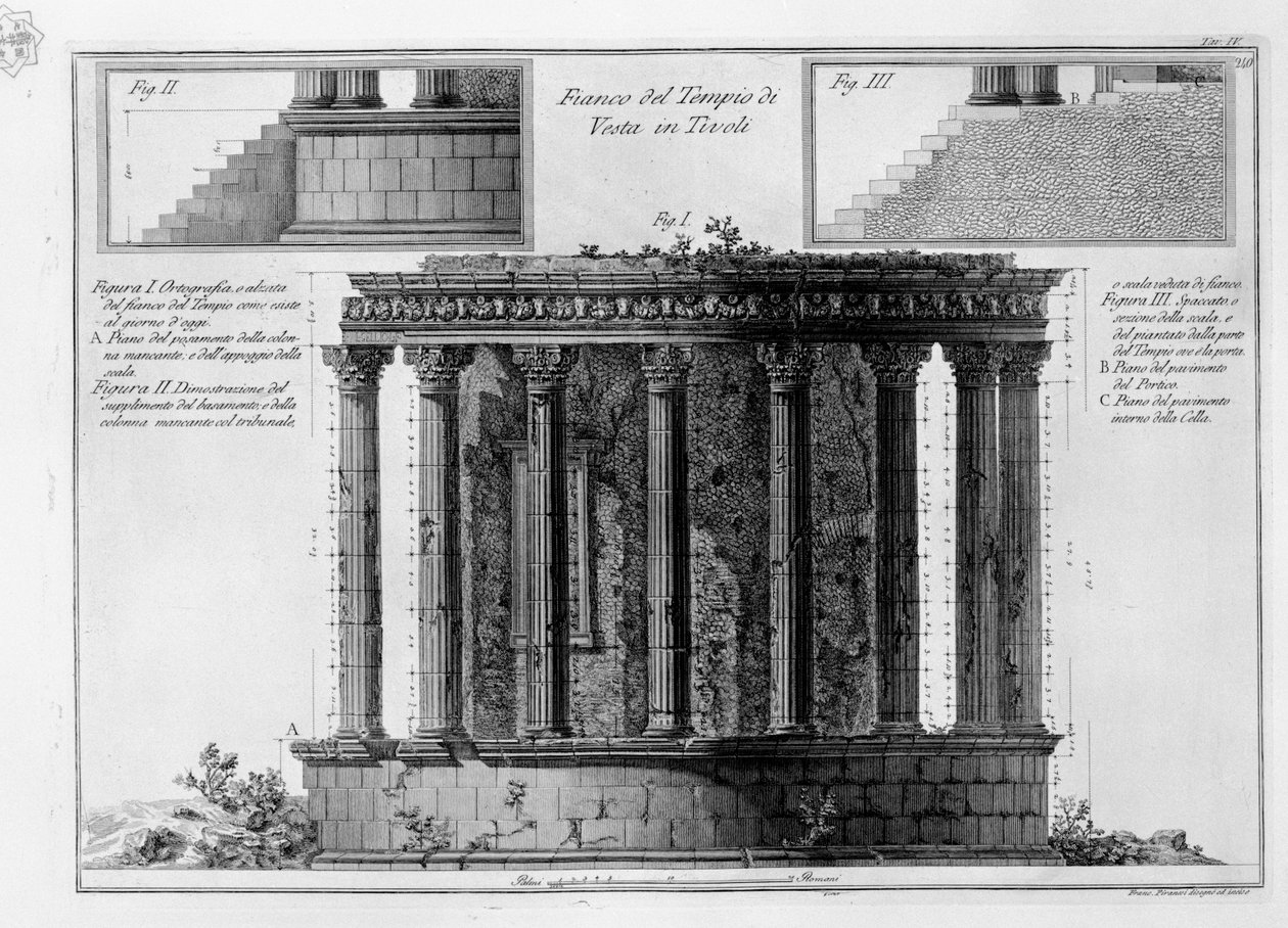 Lado do Templo de Vesta no Tivoli de Francesco Piranesi