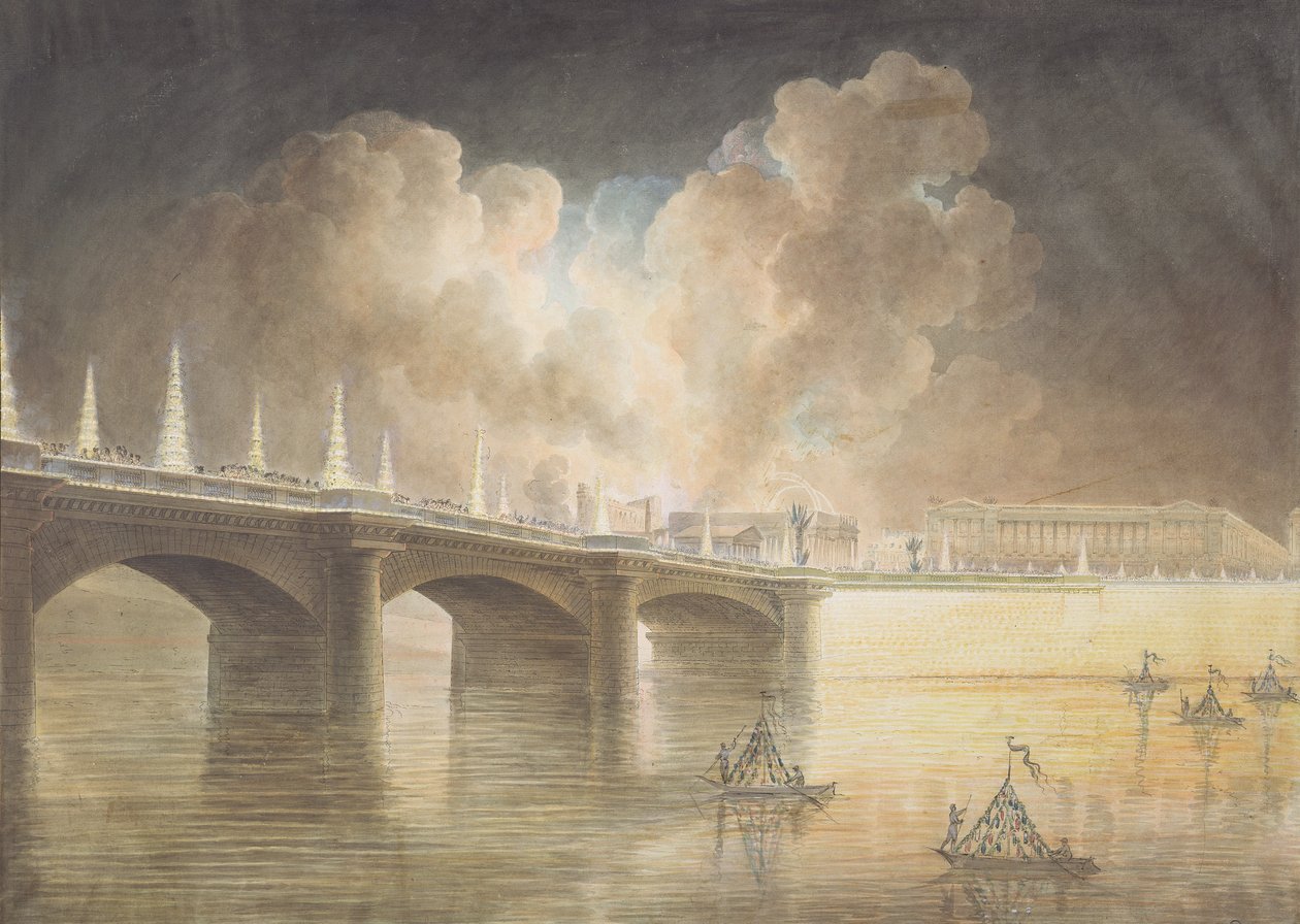 Fogos de artifício na Place de la Concorde para o aniversário de 18 anos Brumaire (9 de novembro de 1799) de Francesco Piranesi