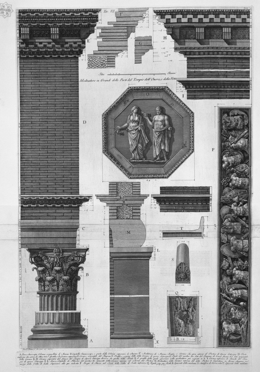 Molduras em Grandi das Partes do Templo de Honra e da Virtude de Francesco Piranesi