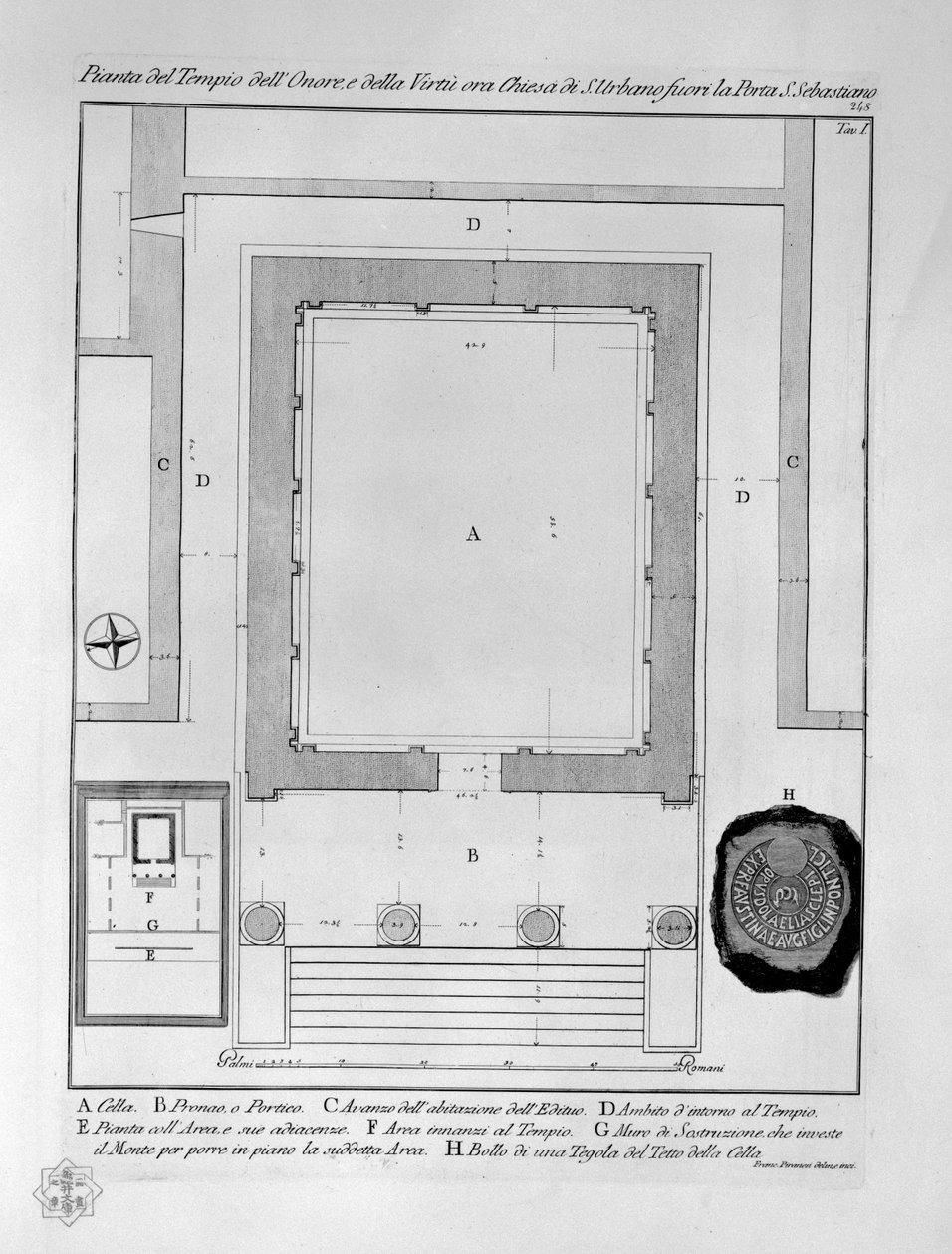 Plano do Templo de Honra e da Virtude agora Igreja de São Urbano fora da Porta S. Sebastiano de Francesco Piranesi