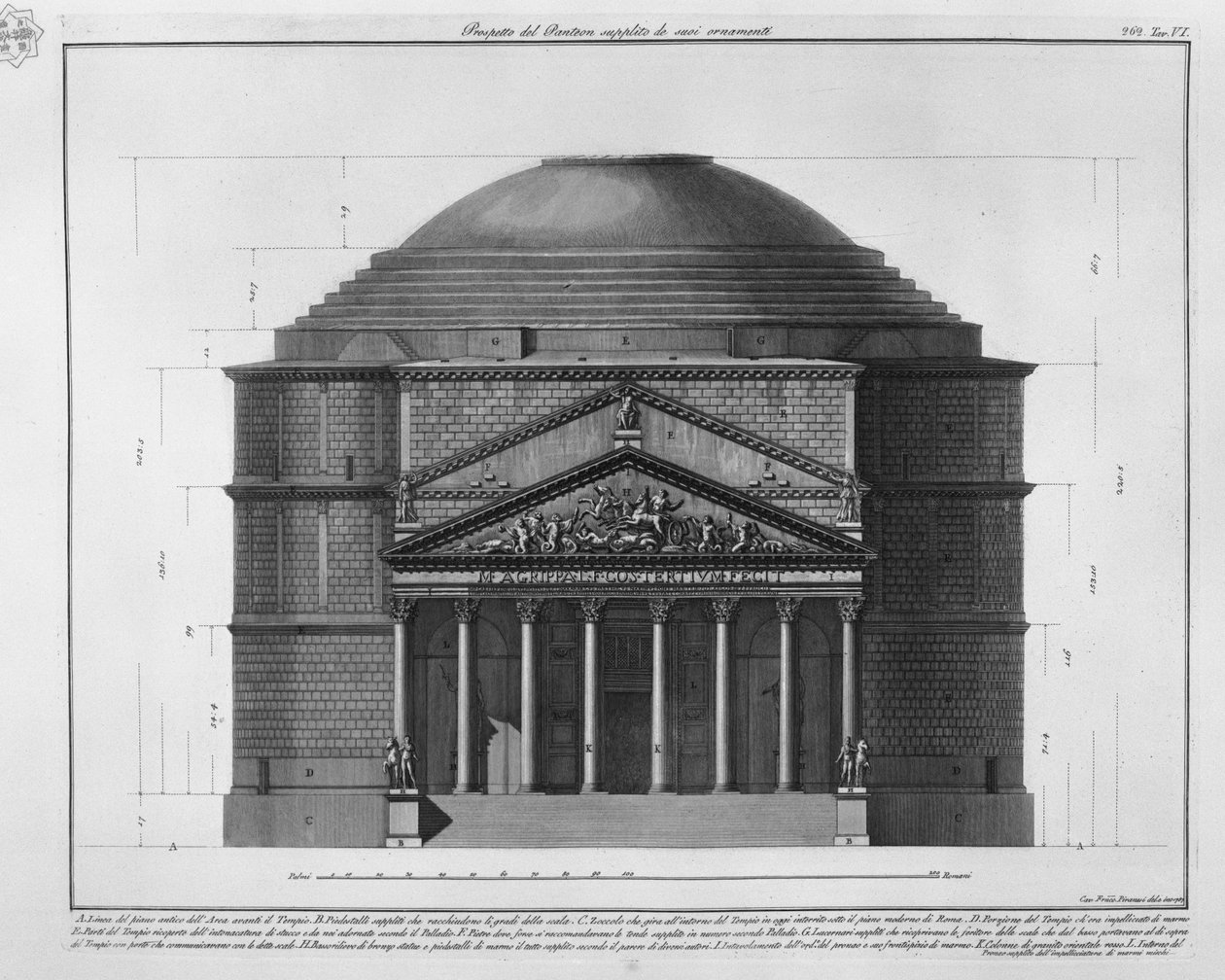 Prospecto do Panteão com seus ornamentos de Francesco Piranesi