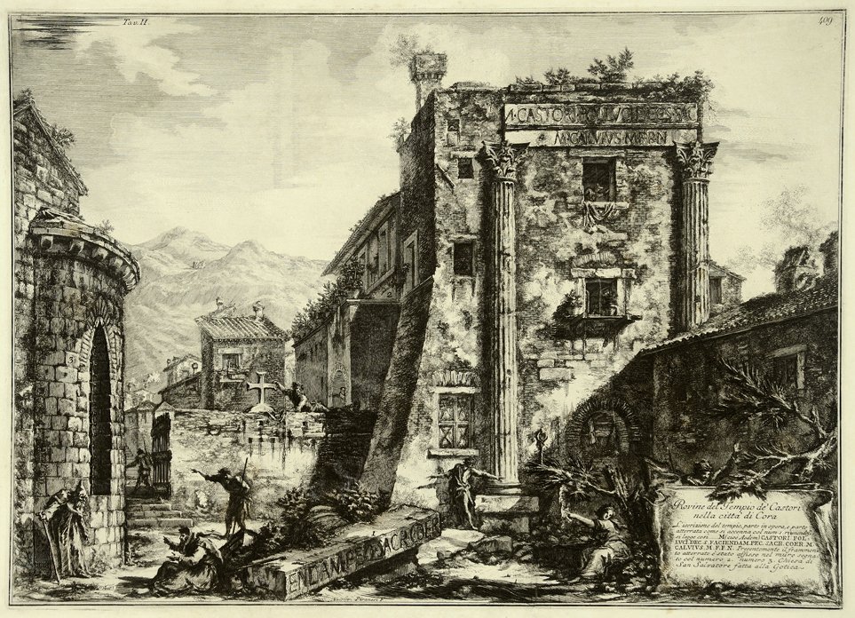 Ruínas do Templo de Castor, do álbum Antiguidades de Cora de Francesco Piranesi