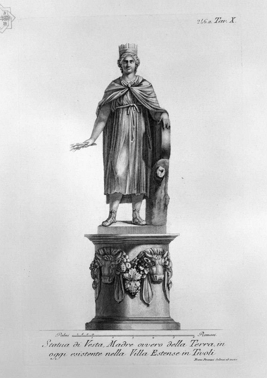 Estátua de Vesta, Mãe da Terra, existente hoje na Villa Estense no Tivoli de Francesco Piranesi