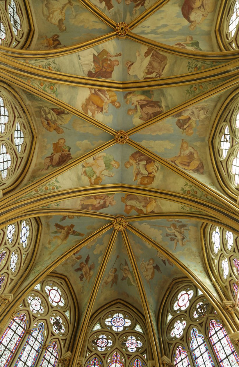 As abóbadas da capela Rayonnant da Abadia com pinturas renascentistas, do século XIII-XVI de Francesco Primaticcio