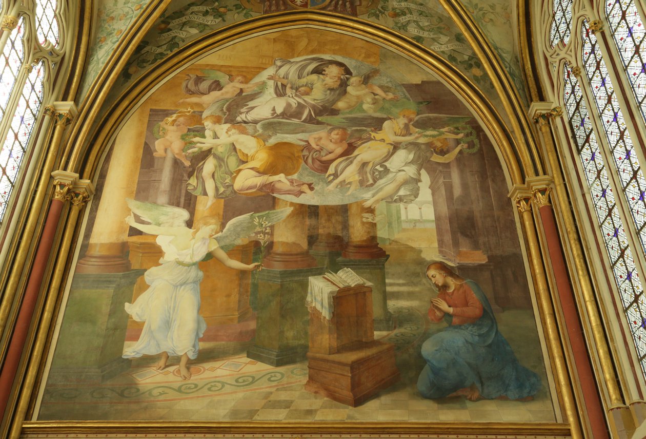 A parede oeste da capela Rayonnant da Abadia com a Anunciação, do século XVI ao XIX de Francesco Primaticcio