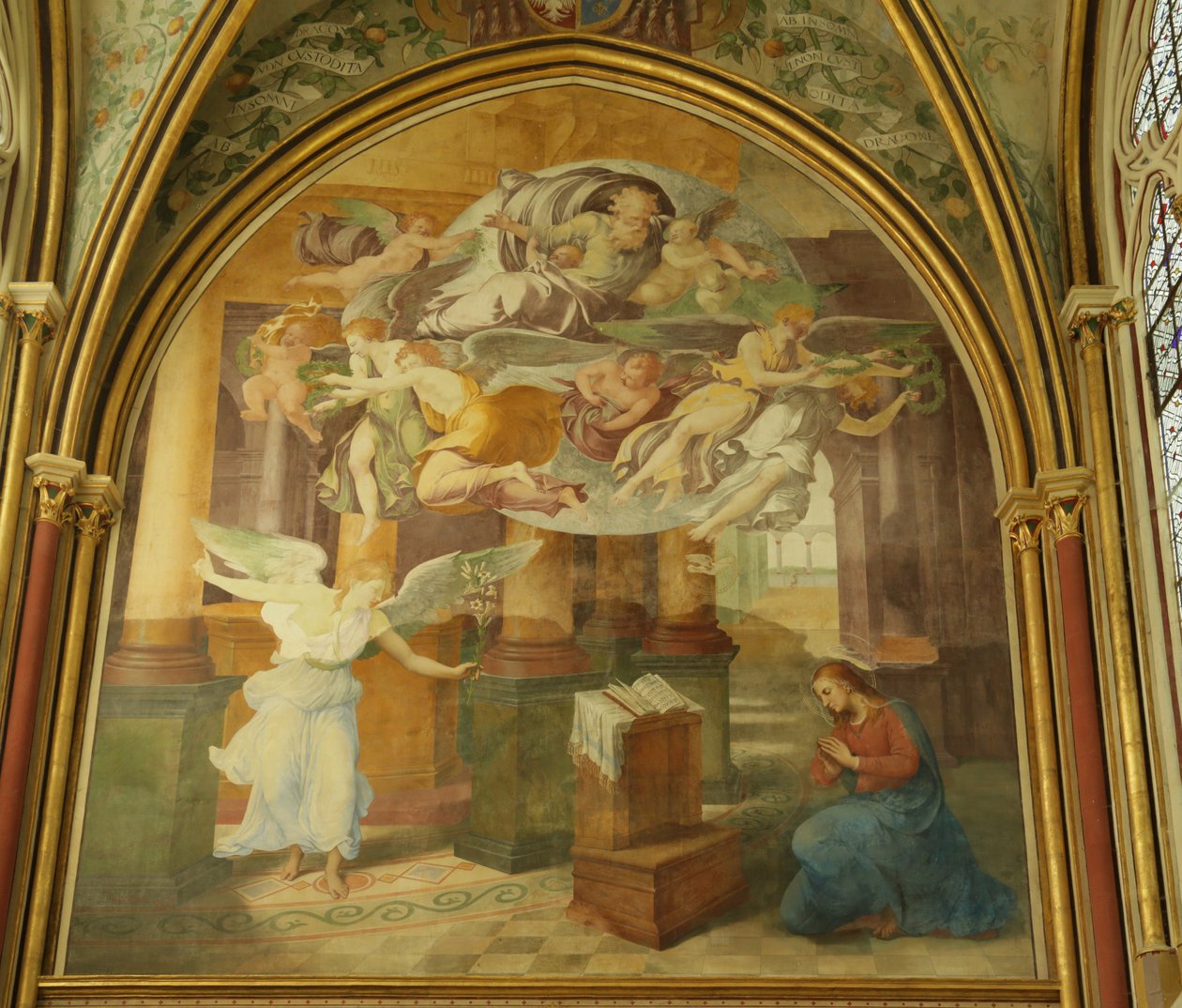 A parede oeste da capela Rayonnant da Abadia com a Anunciação, do século XVI ao XIX de Francesco Primaticcio
