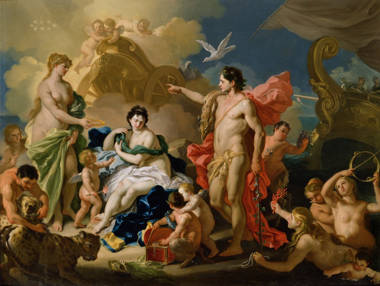 Baco e Ariadne (óleo em cobre) de Francesco Solimena