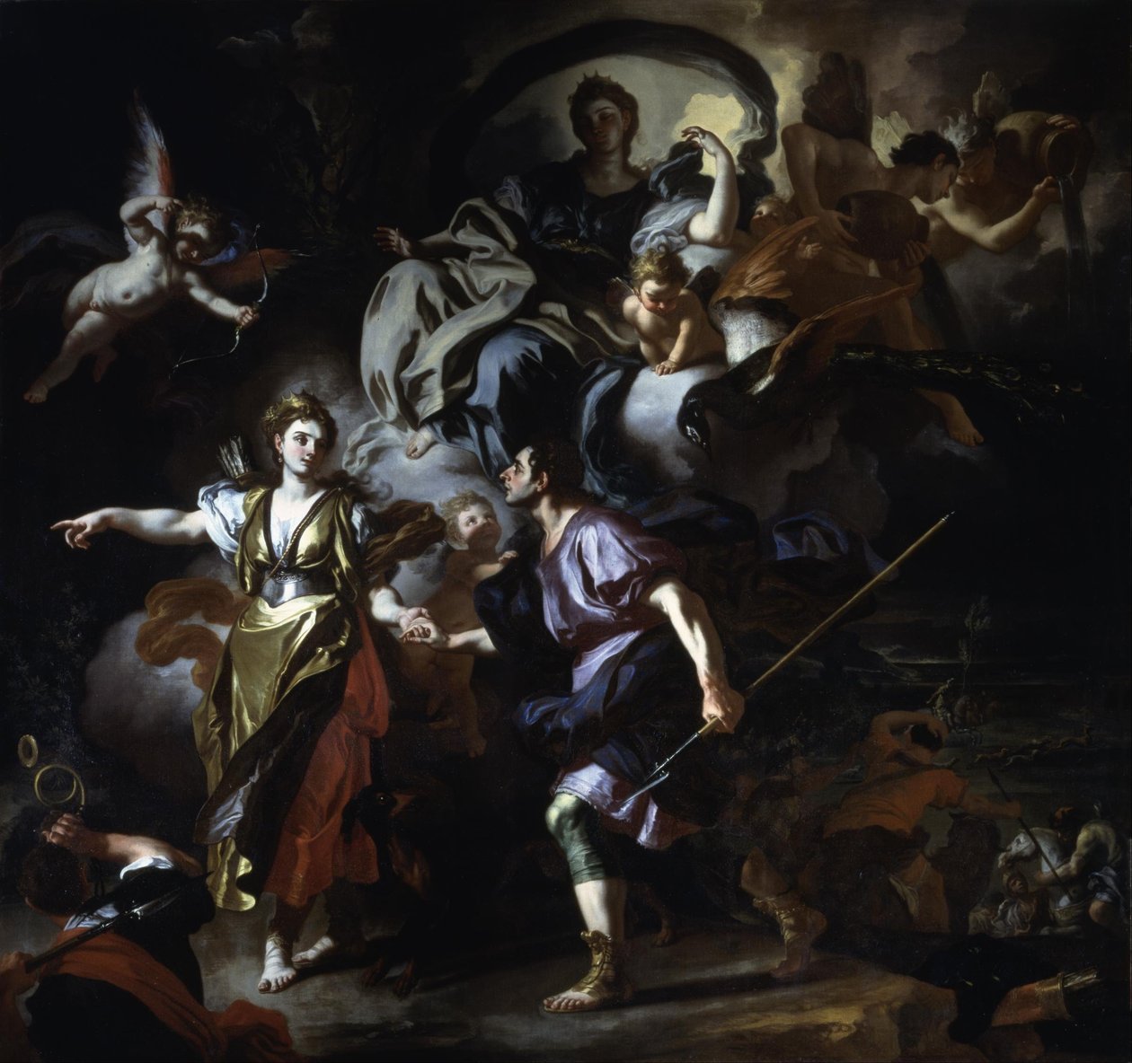 a caça real de Dido e Aeneas de Francesco Solimena