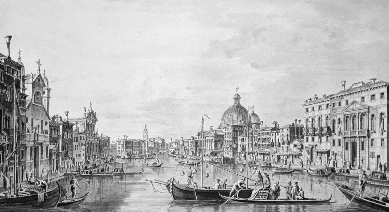 Vista do Grande Canal, Veneza, c.1800 (caneta e lavagem de tinta) de Francesco Triconi