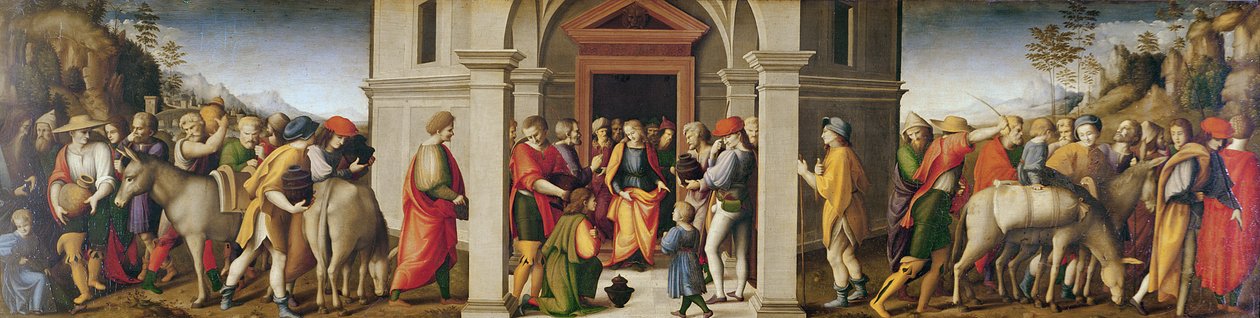 José recebe seus irmãos, c. 1515 (óleo sobre madeira) de Francesco Ubertini, Il Bacchiacca
