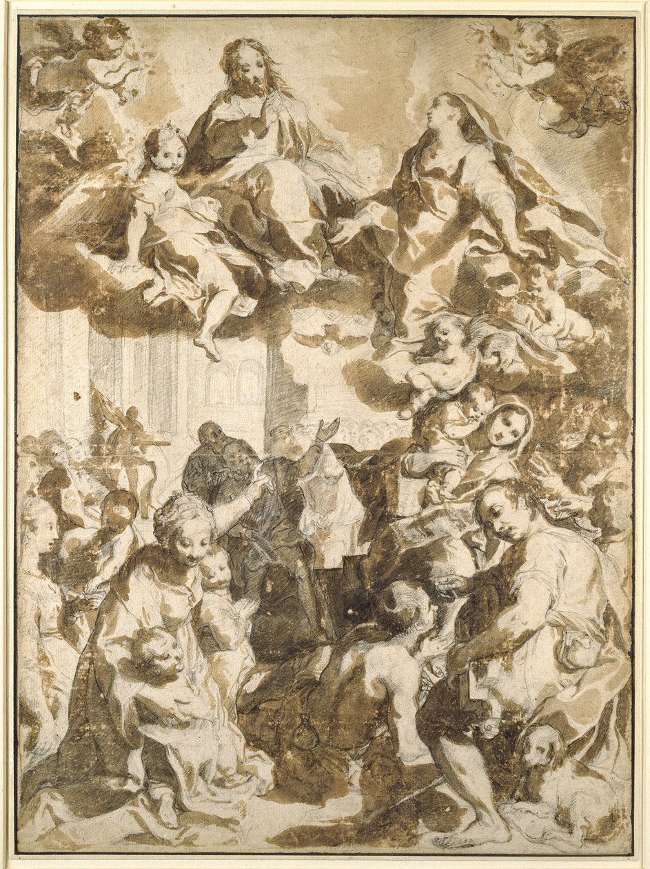 A Madonna del Popolo, depois de Barocci (giz preto com lavagem acastanhada em papel bege) de Francesco Vanni
