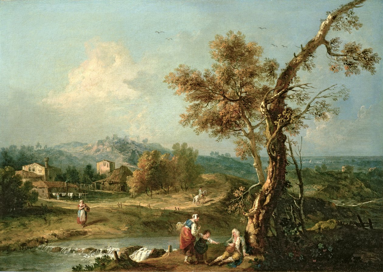 Uma paisagem do rio italianizado com viajantes de Francesco Zuccarelli