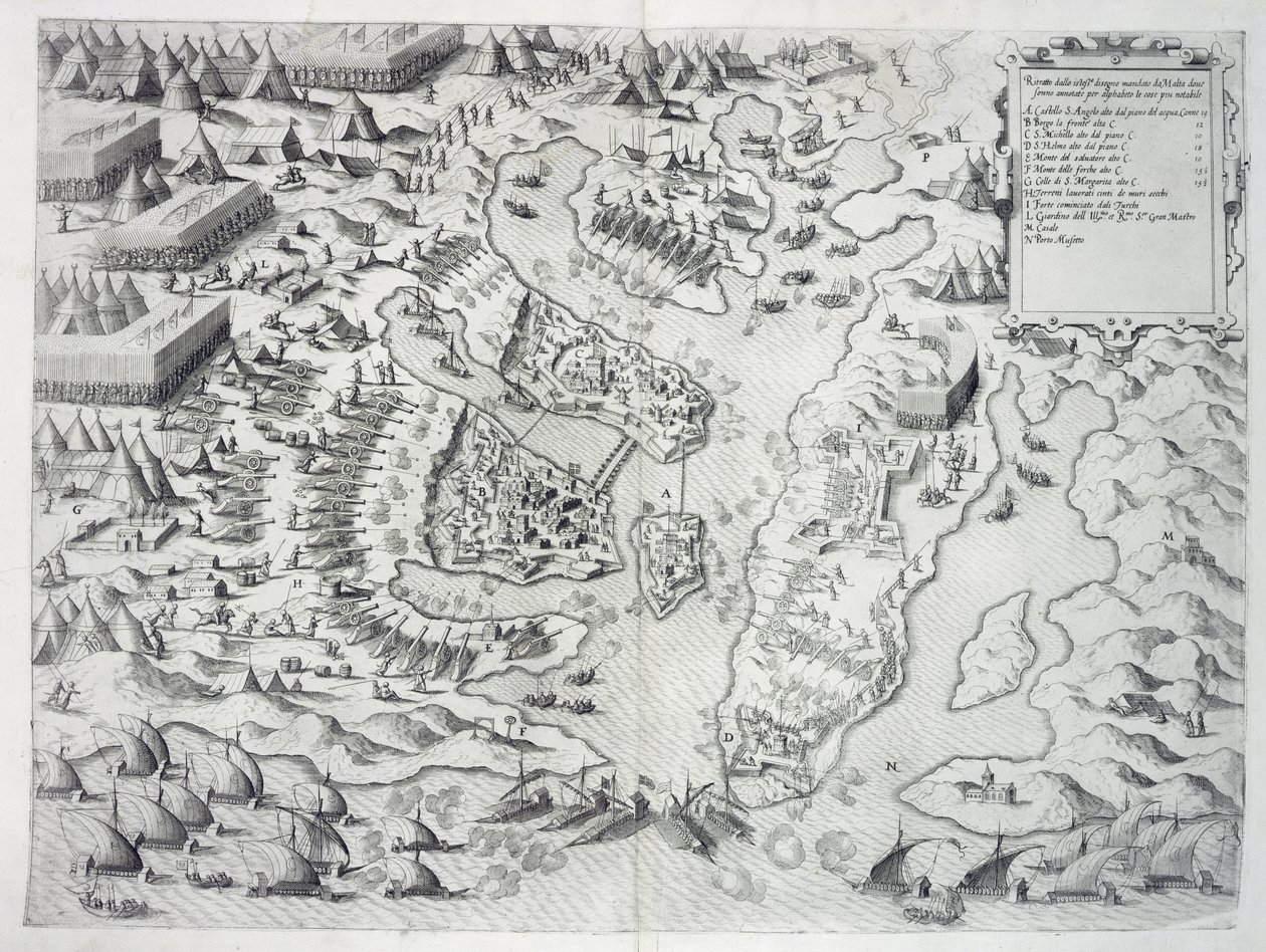 Malta sitiada pelo Infiel, de &39;Della Architettura Militare&39;, publicado em 1551 de Francesco de Marchi